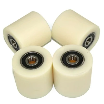 Image of (50 50 10) Pack of 4 x mm Diameter Machined Nylon Wheels UK Based Inventory (50mm wide 10mm bearing)