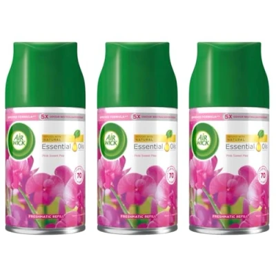 Image of 3 x Air Wick Pink Sweet Pea Freshener, Freshmatic Auto Spray, Refill 250 ml