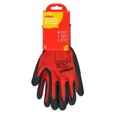 Image of Amtech N2421 Nitrile Performance Work Gloves Large (Size 9), Certified Quality for DIY, Gardening and Maintenance, Red/Black, Size 9