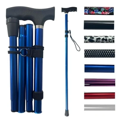 Image of Life Healthcare Walking Stick for Women, Elderly Or Disabled, Folding Adjustable Height, Right Left Handed, Non Slip Rubber Tip, Wrist Strap, Lightweight (Blue)