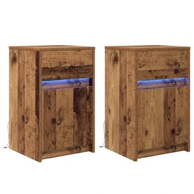Image of vidaXL Bedside Cabinet 2 pcs Old wood 38 x 34 61 cm Particle board