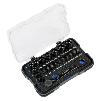 Image of Sealey Premier Black Go Through Lock On™ Low Profile Socket &amp; Bit Set 31pc AK2112