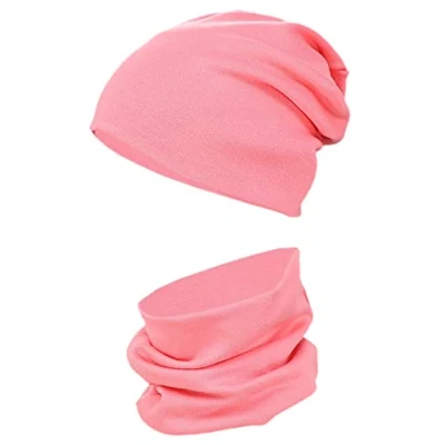 Image of TupTam Childrens&#039; Slouchy Beanie Hat Loop Scarf Set for Girls Boys, Coral, 6 5/8 7