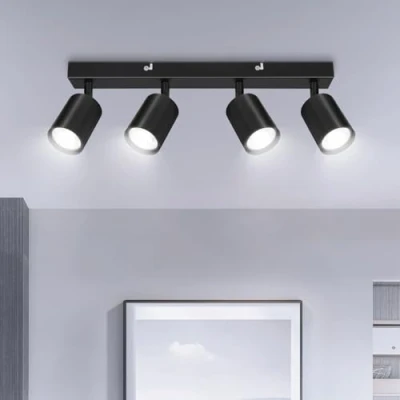 Image of Ketom Ceiling Light Rotatable, 4 Way Black GU10 Spotlight Lights, Modern Kitchen Lights Ceiling, Indoor Spot Fittings Industrial for Bedroom Living Room Hallway, Bulb Not Included