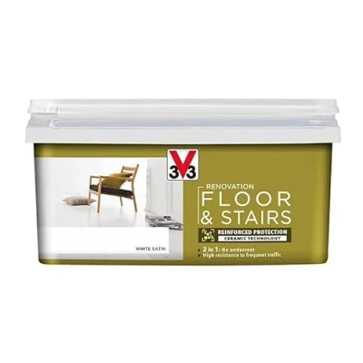 Image of V33 Renovation Floor &amp; Stairs Paint High Resistance to Shocks and Abrasions Anti Stain Barrier for Reinforced Protection White Satin 2L