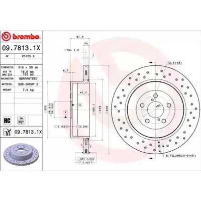 Image of 26700FE000 Brake disc BREMBO XTRA LINE 09.7813.1X 316mm 20mm 5 perforated/vented Coated High carbon SUBARU: Impreza II Saloon