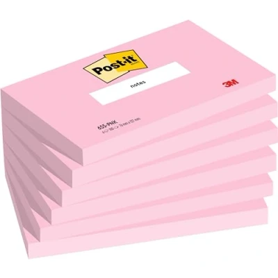 Image of Post it Notes, Pink, Lined, 76 mm x 127 mm, 100 Sheets/Pad, 6 Pads/Pack