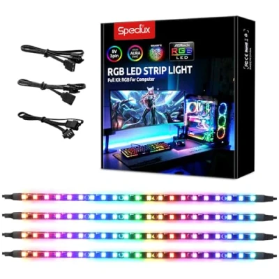 Image of Speclux LED Strips Light, Magnetic Rainbow PC Case Lights, Digital Addressable RGB WS2812B, 5V 3 Pin Header, Compatiable with ASUS Aura SYNC, Gigabyte ARGB