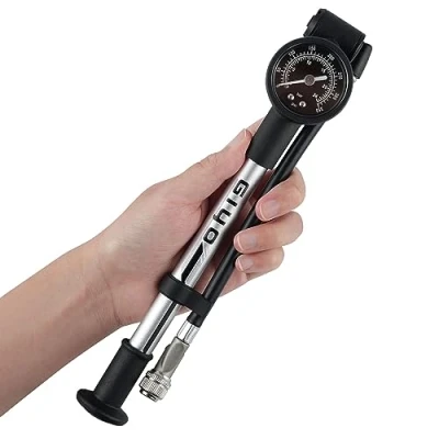 Image of GIYO High Pressure Bike Shock Pump for Mountain Front/Rear Suspension Aluminum Barrel 1.5&quot; Dial Gauge Micro Adjust Button 350 PSI. 360 Rotary Hose Taiwan Made