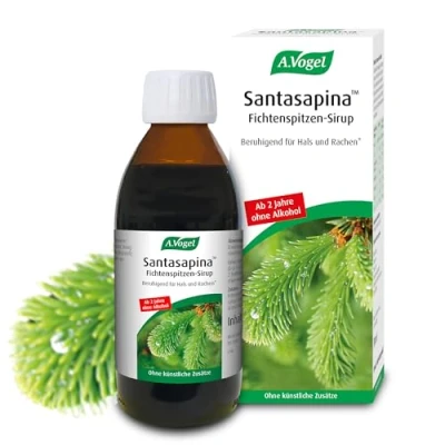 Image of A.Vogel Santasapina Spruce Tip Syrup without Alcohol 200 ml Vegetable Food Soothing for Neck and Throat Lactose Free Gluten No Artificial Sugar Additives