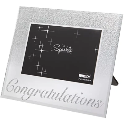 Image of Maturi Silver Glitter Photo Frame, Mirrored 6 x 4 Inch, Congratulations Gift