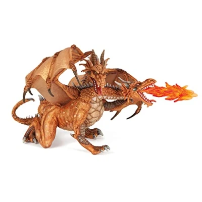 Image of Papo Large figurine Dragon à Deux Têtes Or 38938, Toy for Children, 19,5 cm, Fantastic World Treasure, Detailed Sculpture Little Explorers from 3 Years old