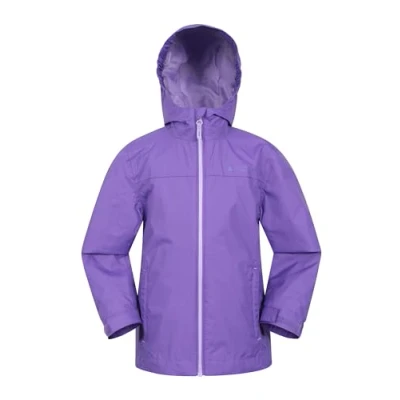 Image of Mountain Warehouse Torrent Kids Waterproof Rain Jacket Taped Seams Raincoat, Lightweight, Breathable, Girls &amp; Boys Rainwear For Autumn, Winter, Wet Weather Dusky Purple Size 9 10 Years