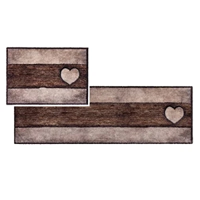 Image of ASTRA Fluffy Clean Mat Soft Pure &amp; Wooden Heart Set of 2 50 x 70 150 cm Washable Kitchen Rug Indoor Door Durable