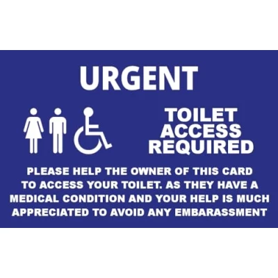 Image of Disability Awareness Urgent Toilet Medical Card Access Weak Bladder/Bowel Condition Cant Wait NHS (Blue Toilet) Quantum Leap®