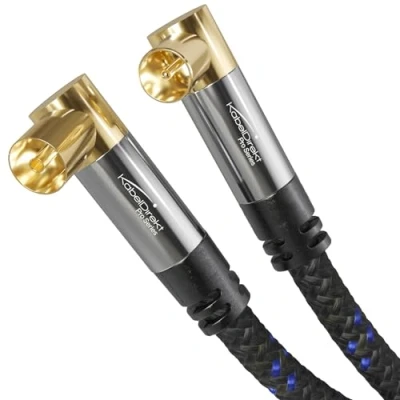 Image of 4K aerial cable Nylon braided, TV 90 angled connectors 5m with break proof metal plugs for digital &amp; analogue (male to female DVB C, T, S) CableDirect