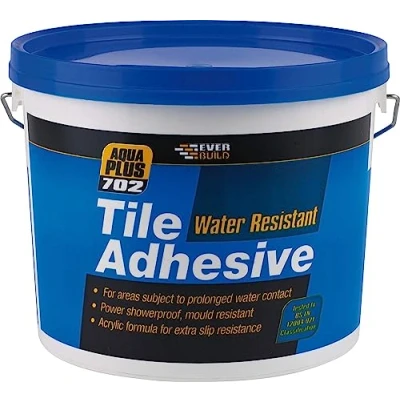 Image of Everbuild 702 Water Resistant Tile Adhesive Ready Mixed Acrylic Based High Strength Off White 7.5kg