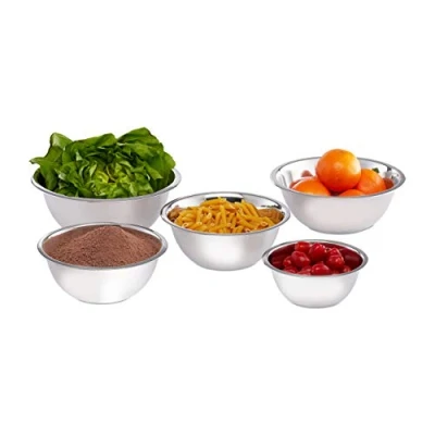 Image of Relaxdays 10024739 Mixing Set of 5, Various Sizes, Serving Bowls, Stackable, Stainless Steel Dishes, Silver