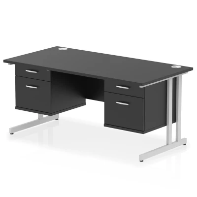 Image of Impulse 1600x800 Desk Black/Silver Cantilever Leg 2x2 Drawer Fixed Ped