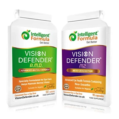 Image of Vision Defender Vegan Eye Vitamins: Health Supplements Bundle Containing 2 Products: AREDS2 AMD &amp; MZ (90 Days Supply). AREDS Formula (Lutein, Zinc, VIT C&amp;E) Plus Meso Zeaxanthin