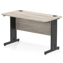 Image of Impulse 1200x600mm Straight Desk Grey Oak Top Black Cable Managed Leg