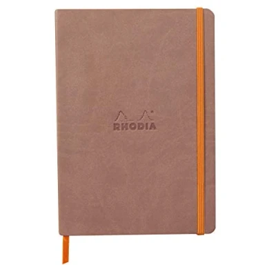Image of RHODIA 117372C Rosewood Soft Notebook A5 Lined 160 pages Ivory Clairefontaine Paper 90 g/m Bookmark, Elastic Closure Faux Leather Cover Rhodiarama Collection