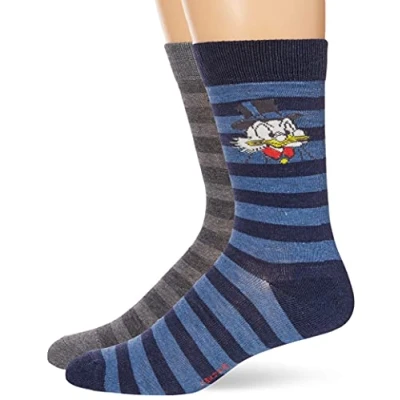 Image of Disney Men&#039;s Ducktales 2 Pack Crew Socks Casual, Blue Grey Stripe, 9 13 UK