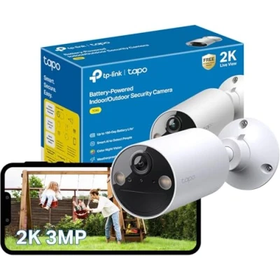 Image of Tapo 2K Rechargeable Battery Camera, Indoor &amp; Outdoor Wireless CCTV for Home Security, Color Night Vision, AI Detection, IP65 Weatherproof, 180 Day Life, Works with Alexa Google(TC82)