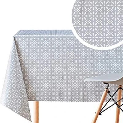 Image of KP HOME Wipe Clean Tablecloth Grey PVC Table Cover Rectangle 200 x 140 cm Easy Wipeable Vinyl Plastic Cloth With Retro Floral Print