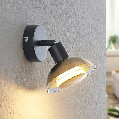 Image of Lindby wall spotlight Erin, black/gold, Ø 12 cm, glass