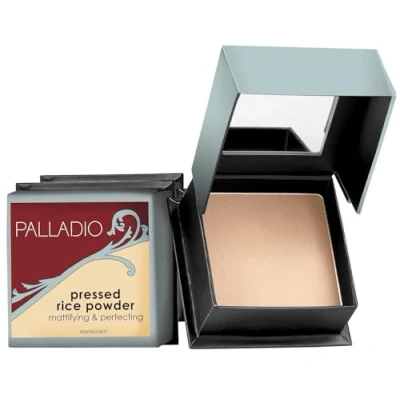 Image of Palladio, Pressed Rice Powder with Mirror Mattifying Makeup Setting that Lasts All Day Instantly Absorbs Oil Works alone or makeup, Translucent
