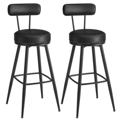 Image of VASAGLE EKHO Collection 360 Swivel Bar Stools Set of 2, Counter Chairs with Backs, Synthetic Leather Stitching, Mid Century Modern, 76 cm Tall, Kitchen Home Bar, Ink Black LBC889B88