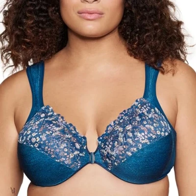 Image of Glamorise Full Figure Plus Size Wonderwire Front Closure Bra Underwire #1245 Dark Denim