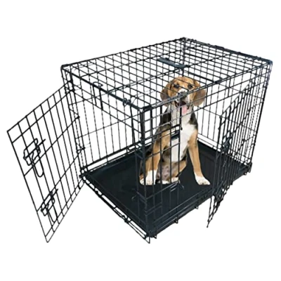 Image of Ellie Bo Black Standard Medium 30 inch Folding 2 Door Dog Cage/Crate with Metal Tray