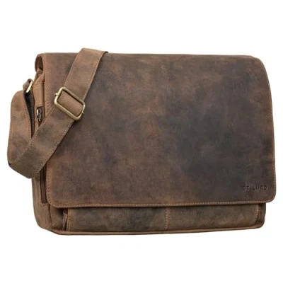 Image of STILORD &#039;Tom&#039; Vintage Leather Messenger Bag for 15 Inch Laptop Shoulder Office Work Large Genuine Business Satchel A4, Colour:Calais Brown