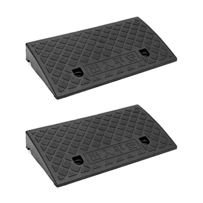 Image of QWORK® 2PCS Plastic Curb Ramps, Door Ramp, Threshold For Wheelchairs, Motorcycle, 49x27x7 cm