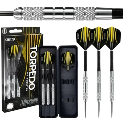 Image of Harrows Torpedo Darts, 80% Tungsten Steel Tip Dart Set 21g, 22g, 23g, 24g, 25g, 26g &amp; 27g Includes Nylon Shafts, Marathon Flights Darts Travel Case.