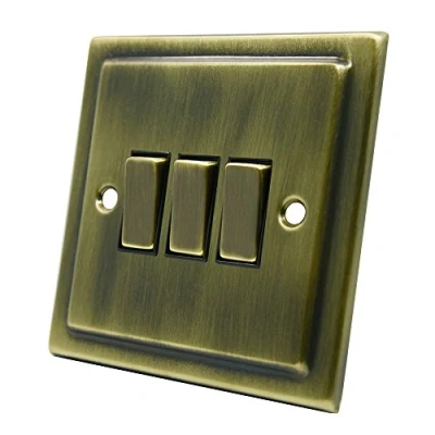 Image of AET VAB3GSWIBB Victorian Antique Brass Switch 10 Amp Triple 3 Gang 2 Way Light Switch, 240 V