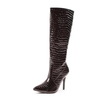 Image of Fashion Thirsty Womens Knee High Stiletto Heel Mid Calf Boots Ladies Comfort Stretch Panel Lightweight Winter Boot Pointed Toe Side Zip Extra Wide Shoes