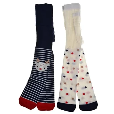 Image of WB SOCKS 2 pairs of Baby Girls Christmas Tights Reindeer &amp; Spots