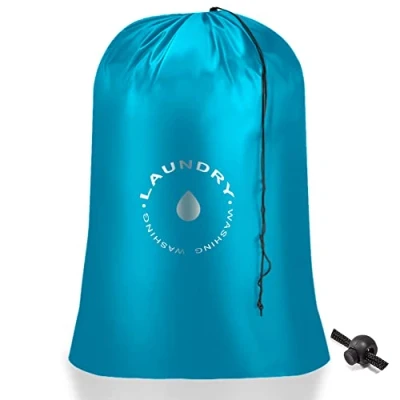 Image of Romon Laundry Bag Travel Dirty Hamper with Drawstring Closure, Foldable for Home and Dorm Camping Blue 60 x 85 cm