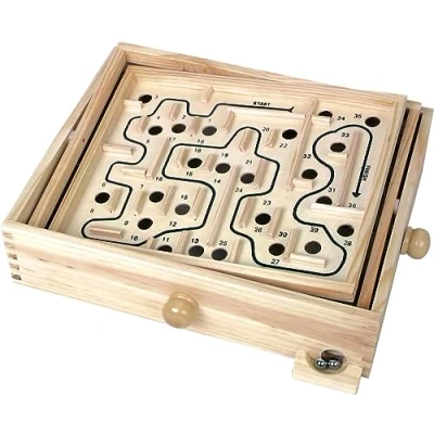 Image of Tobar Wooden Labyrinth Marble Maze Toy, Brown
