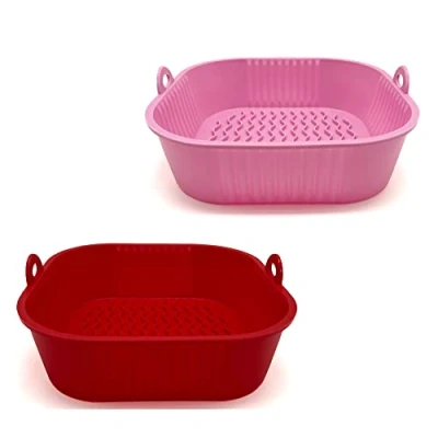 Image of 2Pcs Air Fryer Silicone Pot 8.4 Inch Liners Basket Food Safe Non Stick Accessories Reusable Replacement Parchment Liner Paper Fits 3.6 To 6.8QT Square