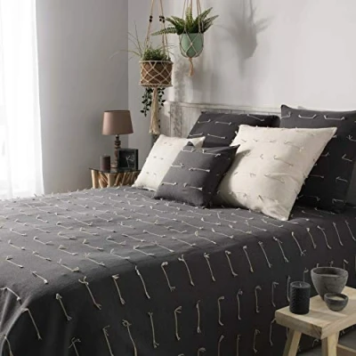 Image of COTON d&#039;intérieur Single Bedspread 180 x 220 cm Fileo Charcoal