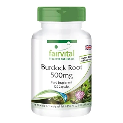 Image of Fairvital Burdock Root Capsules 500mg HIGH Dosage Vegan 120 with zinc