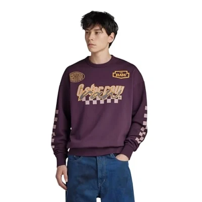 Image of G STAR RAW Men&#039;s Moto Sport Graphic Loose Sweater, Purple (lt maze D23895 B782 8880), S