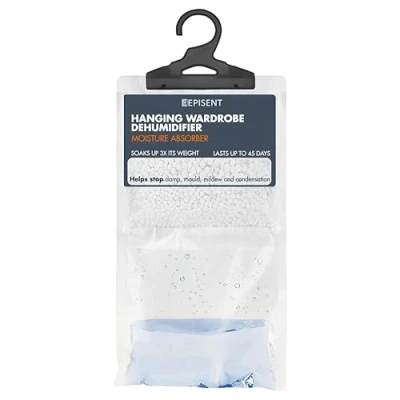 Image of EPISENT Hanging Wardrobe Dehumidifier Fast Acting Natural Hydrophilic Crystals Helps Prevent Damp Mildew Mould Condensation Ideal for Use Around the Home, Office, Vehicles, &amp; Small Spaces (6)