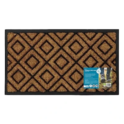 Image of JVL Comfort Rubber Backed Coir Tuffscrape Scraper Doormat, 40x70 cm, Diamonds