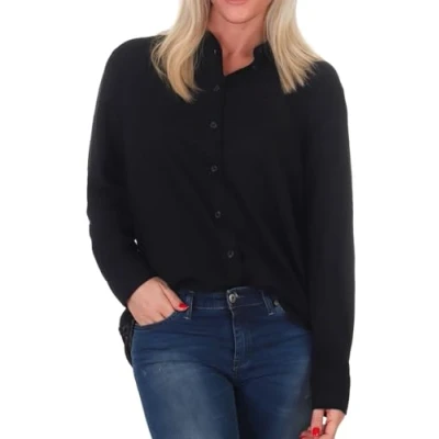 Image of Vero Moda Women&#039;s Shirt Plain Round Neck Blouse Loose Fit Top, Colours:Black, Size:M