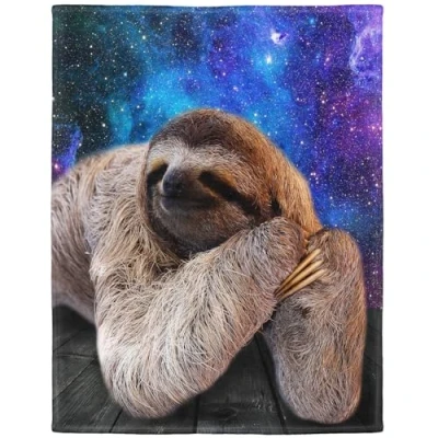 Image of YISUMEI Blanket Soft Flannel Fleece Bed Throw Sloth Wood Grain Galaxy, Polyester, White, 100x125 cm